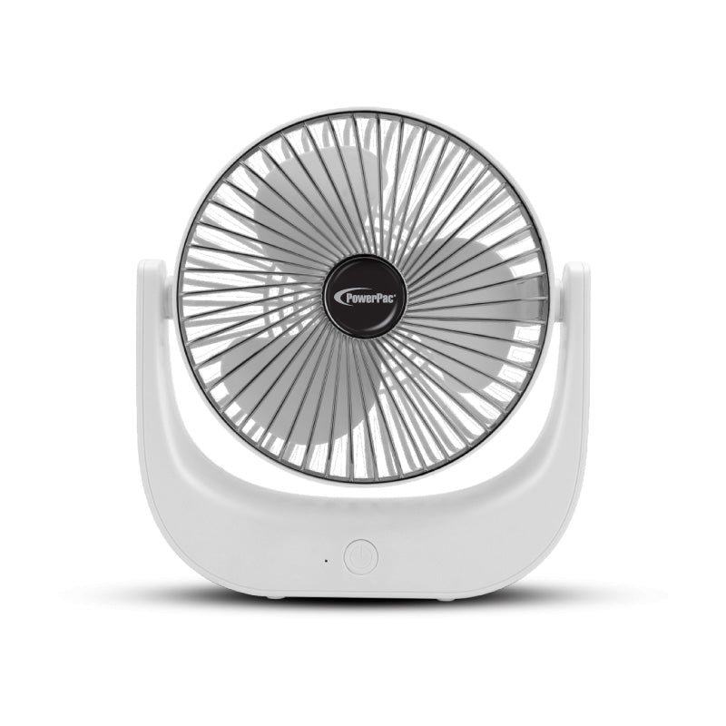 PPUF225_05 PowerPac 6" Table Fan – USB, Rechargeable, Portable Wireless, Strong Airflow, 120° Adjustable Tilt, 3-Speed, white, PPUF225 - Image 1